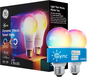 Cync GE Dynamic Effects A19 Smart LED Light Bulb, Color Changing Smart WiFi Light, Compatible with Alexa and Google Home (2 Pack)