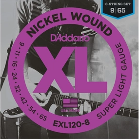 D'Addario EXL120-8 Electric Guitar Strings XL 8-Str Nickel Wound 9-65 Super Light