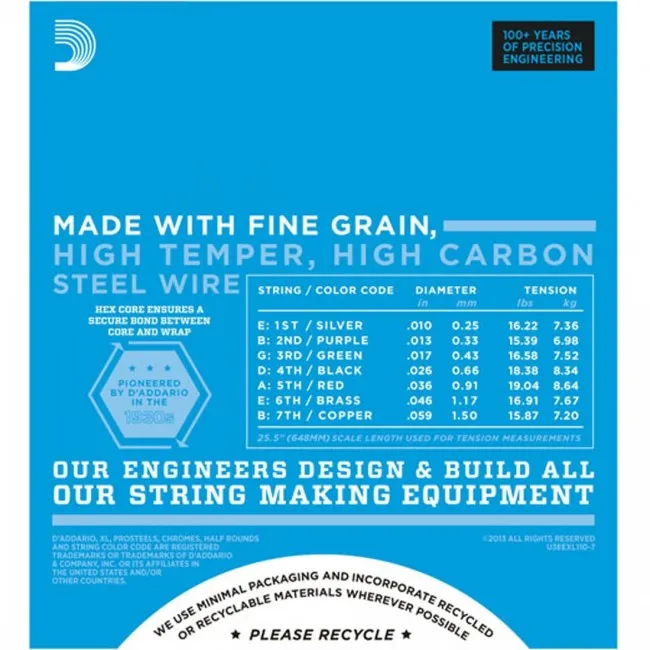 D'Addario EXL110-7 Electric Guitar Strings XL 7-Str Nickel Wound 10-59 Regular Light