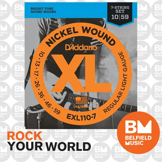 D'Addario EXL110-7 Electric Guitar Strings XL 7-Str Nickel Wound 10-59 Regular Light