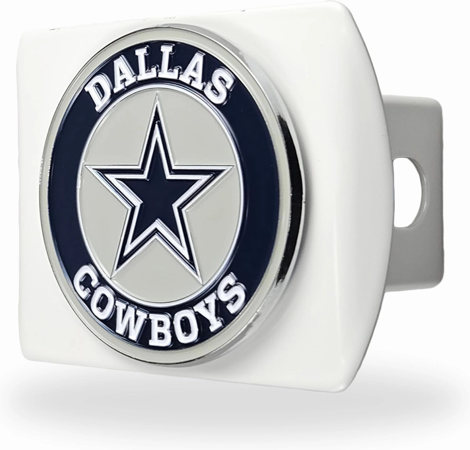 Dallas Cowboys NFL White Metal Hitch Cover with 3D Colored Team Logo by FANMATS - Unique Round Molded Design – Easy Installation on Truck, SUV, Car - Ideal Gift for Die Hard Football Fan