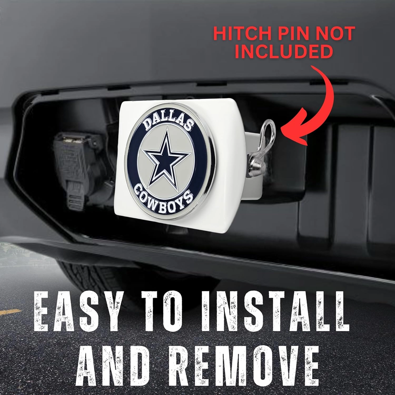 Dallas Cowboys NFL White Metal Hitch Cover with 3D Colored Team Logo by FANMATS - Unique Round Molded Design – Easy Installation on Truck, SUV, Car - Ideal Gift for Die Hard Football Fan