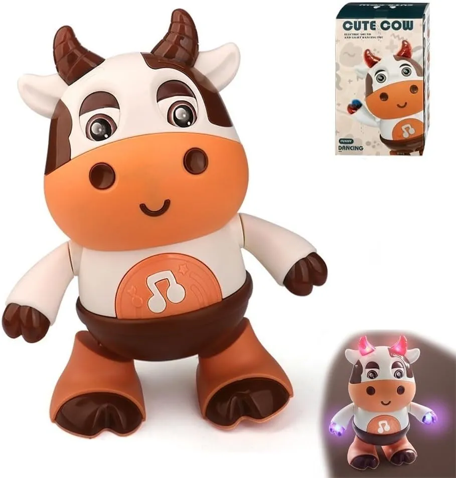 Dance Cow Light up Dancing Cow for Active Fun, Dancing Cow Toy, Musical Cute Cow, Interactive Music Cow Crawling Toy, Baby Animal Sounds Toys, Toddler Sensory Educational Toys with Light