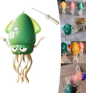 Dancing Octopus Toy, Crawling Dancing Automatic Obstacle Sensing Toy, Smart Tentacles Explorer, Wiggly Wonder Octopus, Suitable for Indoor Cats & Dogs (Green, with Fishing Rod)