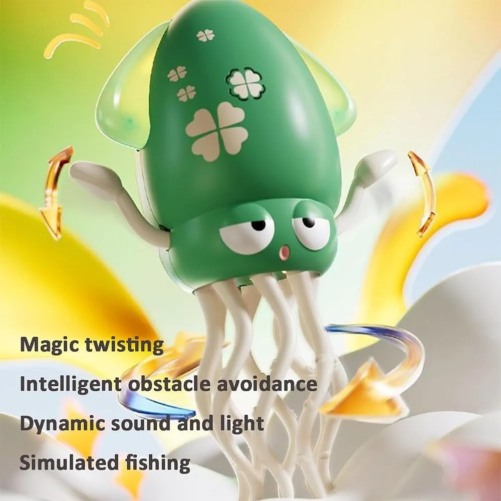 Dancing Octopus Toy, Crawling Dancing Automatic Obstacle Sensing Toy, Smart Tentacles Explorer, Wiggly Wonder Octopus, Suitable for Indoor Cats & Dogs (Green, with Fishing Rod)