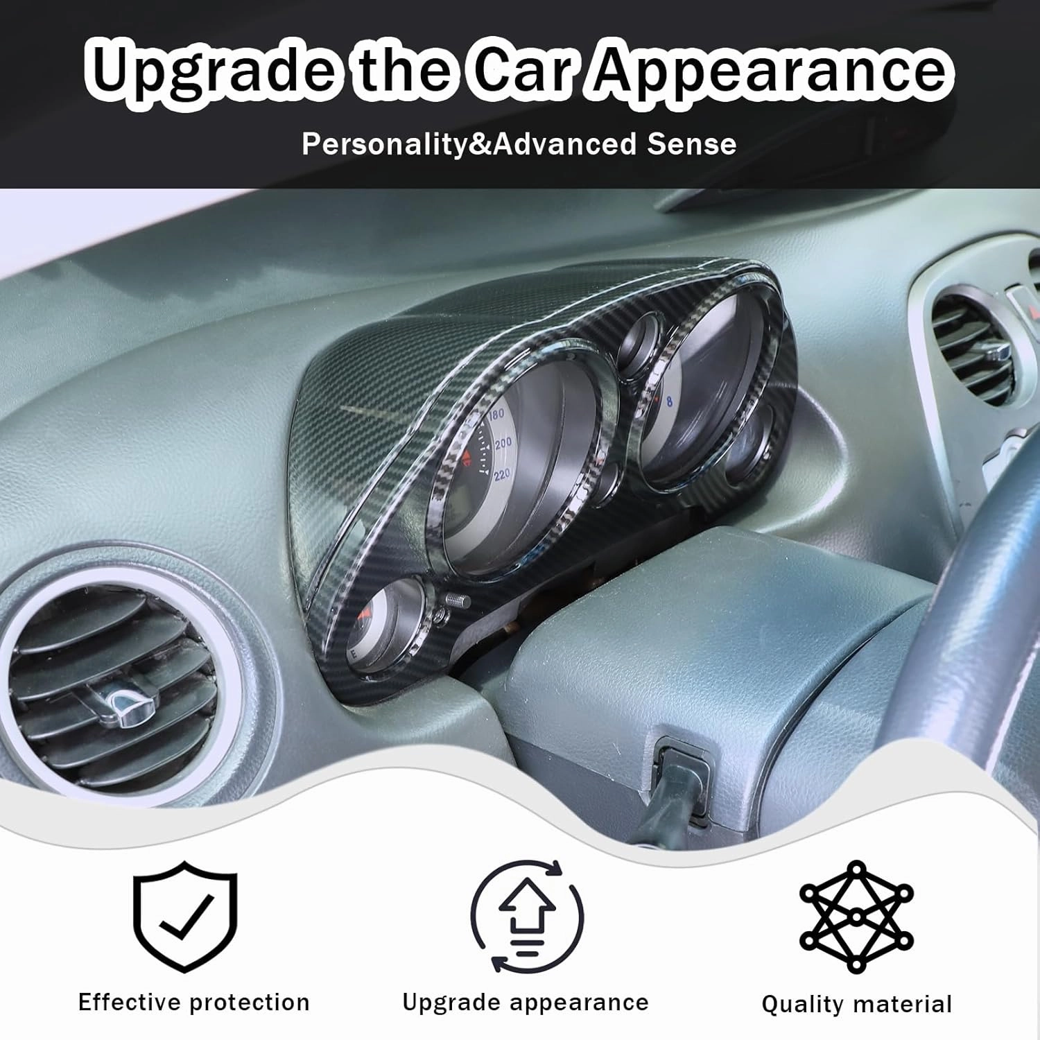 Dashboard Display Panel Frame Trim for Mitsubishi Eclipse 2006-2011，2PCS Center Console Instrument Display Panel Protective Cover Accessories ABS Material (Carbon Fiber Pattern)