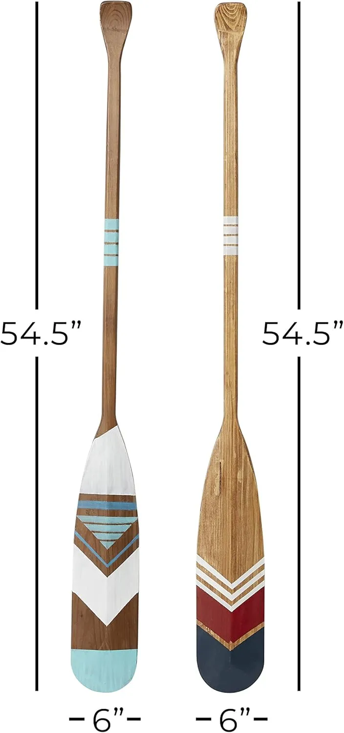 Deco 79 Wood Paddle Home Wall Decor Novelty Canoe Oar Wall Sculpture with Arrow and Stripe Patterns, Set of 2 Wall Art 6"W, 55"H, Multi Colored