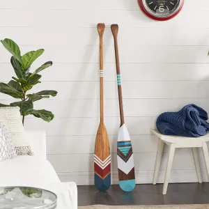 Deco 79 Wood Paddle Home Wall Decor Novelty Canoe Oar Wall Sculpture with Arrow and Stripe Patterns, Set of 2 Wall Art 6"W, 55"H, Multi Colored