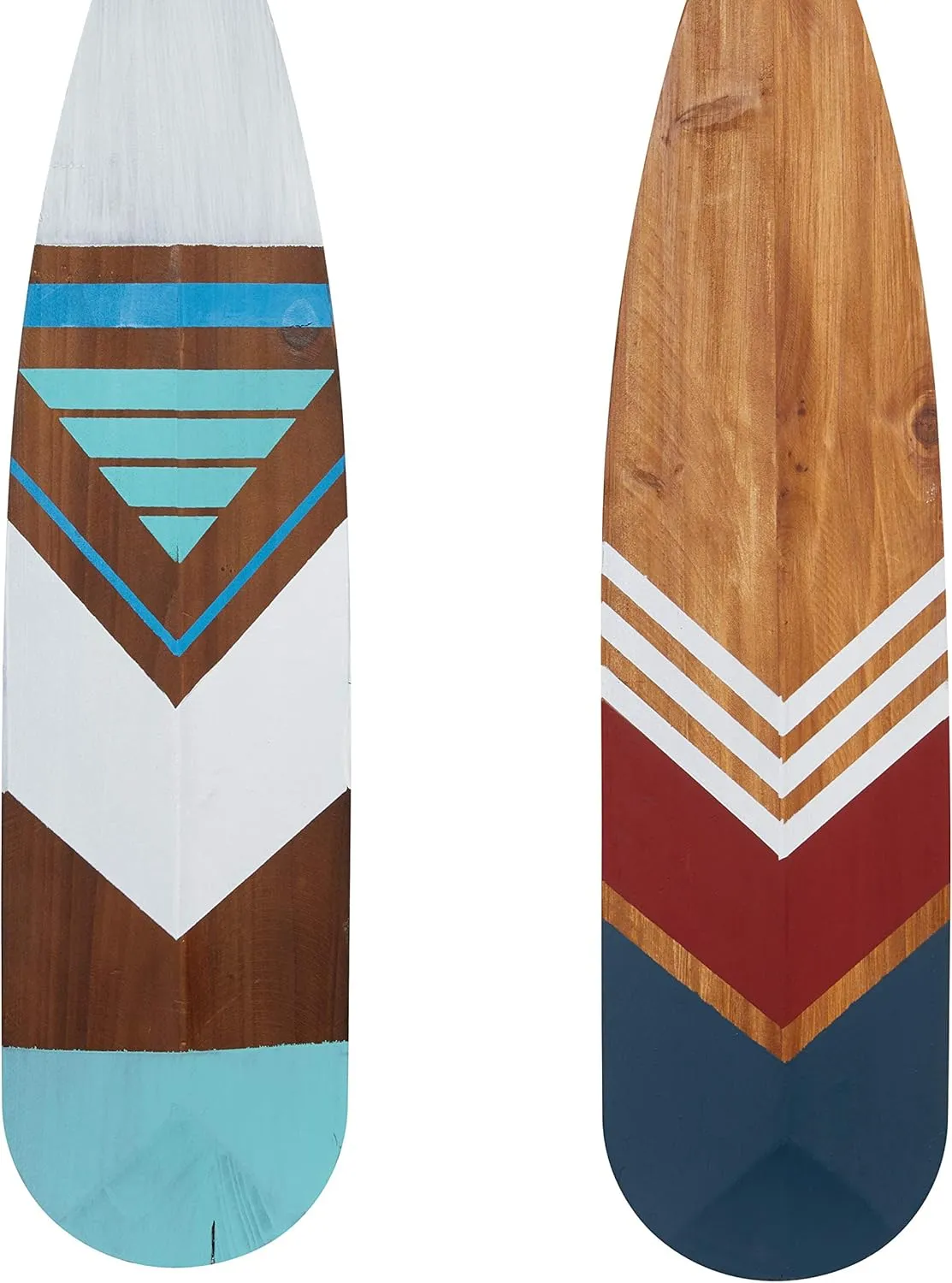 Deco 79 Wood Paddle Home Wall Decor Novelty Canoe Oar Wall Sculpture with Arrow and Stripe Patterns, Set of 2 Wall Art 6"W, 55"H, Multi Colored