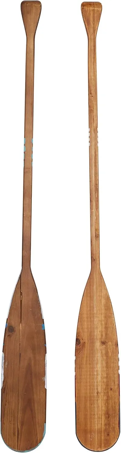 Deco 79 Wood Paddle Home Wall Decor Novelty Canoe Oar Wall Sculpture with Arrow and Stripe Patterns, Set of 2 Wall Art 6"W, 55"H, Multi Colored