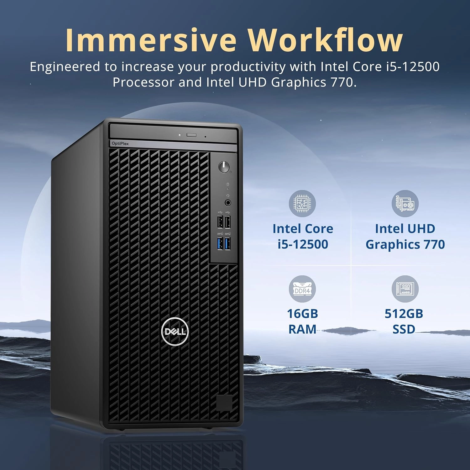 Dell OptiPlex 3000 Tower Business Desktop, Intel i5-12500, 16GB RAM, 512GB PCIe SSD, Intel UHD Graphics 770, DVDRW, Ethernet, WiFi Adapter, Keyboard & Mouse, Win 11 Pro, Black
