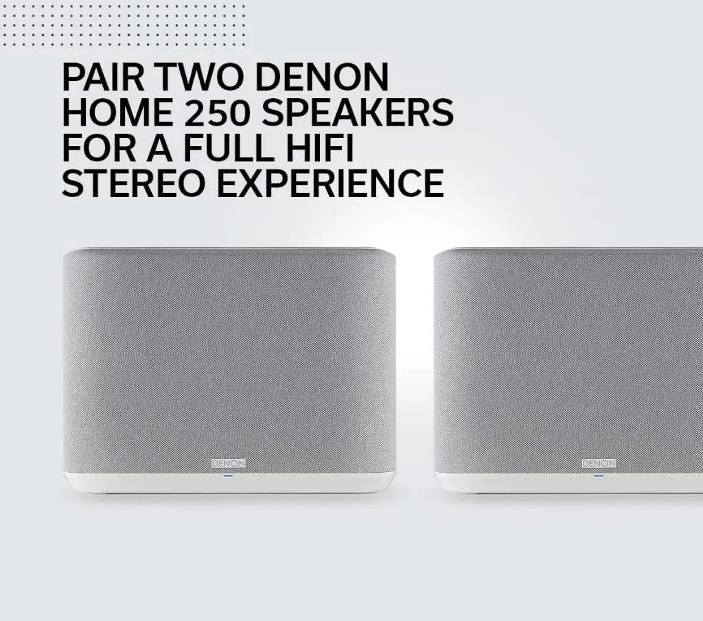 Denon Home 250 Wireless Smart Speaker – Mid-Size, Stereo Sound, Wi-Fi & Bluetooth, HEOS Built-in, Alexa Built-in, Siri & AirPlay 2, Spotify Connect, Multi-Room Support, White