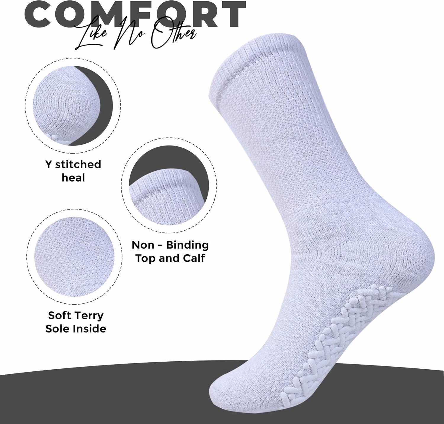 Diamond Star Anti Skid Socks Non Slip Non Binding With Grips Hospital Diabetic Crew Socks For Men Women