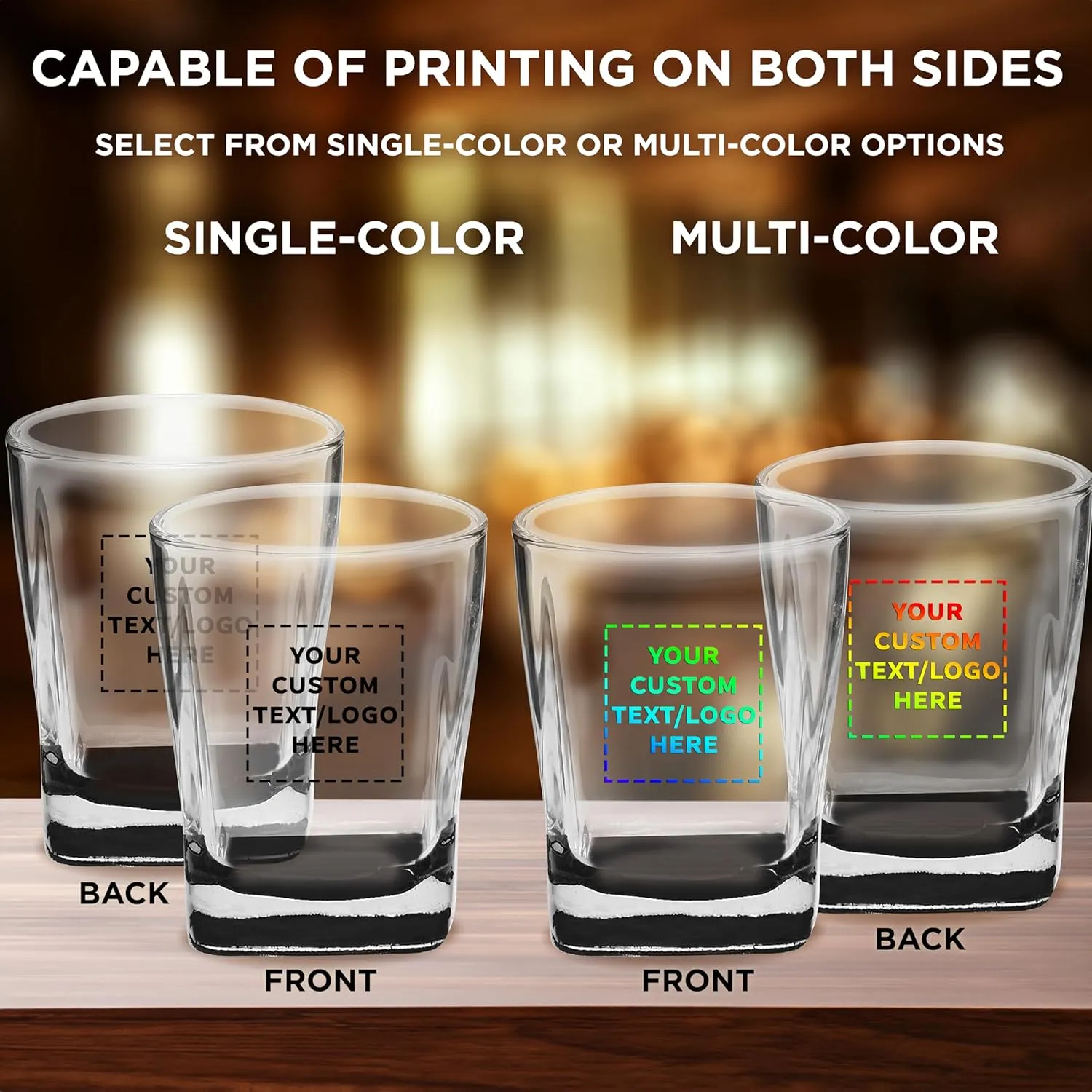DISCOUNT PROMOS 100 Verona Whiskey Glasses Set, 11 oz. - Customizable Text, Logo - Durable, Thick Base, Color Bottom, Barware - Black