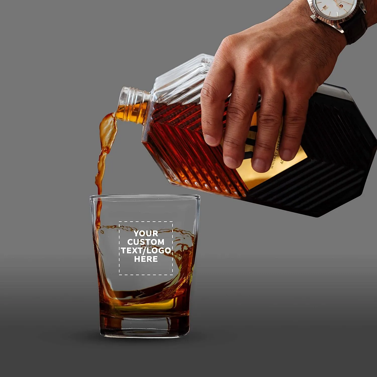 DISCOUNT PROMOS 100 Verona Whiskey Glasses Set, 11 oz. - Customizable Text, Logo - Durable, Thick Base, Color Bottom, Barware - Black
