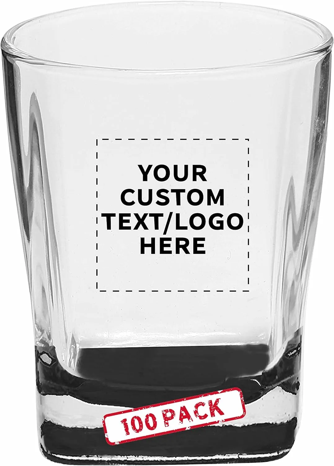 DISCOUNT PROMOS 100 Verona Whiskey Glasses Set, 11 oz. - Customizable Text, Logo - Durable, Thick Base, Color Bottom, Barware - Black