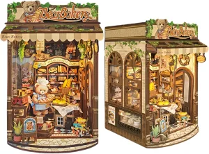 DIY Mini Book Nook & Dollhouse Kit - Miniature Bear Bakery Store - 3D Puzzle, Assembly Bookend for Adult