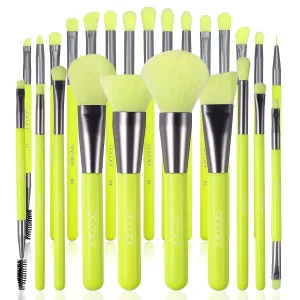 Docolor Neon Green 10Piece Makeup Brushes   15Piece Eye Makeup Brushes Set Christmas Gift Premium Kabuki Foundation Blending Face Powder Synthetic Makeup Brushes Set