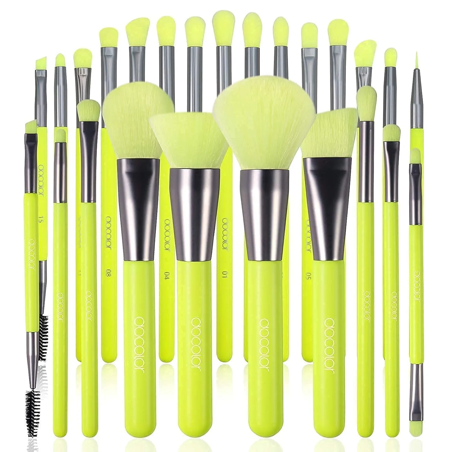 Docolor Neon Green 10Piece Makeup Brushes   15Piece Eye Makeup Brushes Set Christmas Gift Premium Kabuki Foundation Blending Face Powder Synthetic Makeup Brushes Set