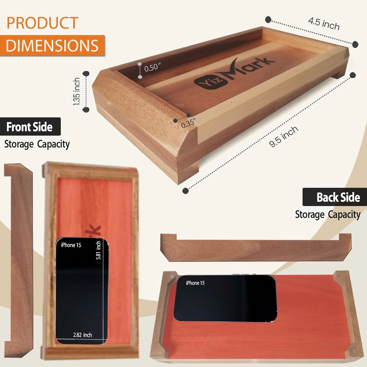 Double-Sided Vanity Tray, Decorative Tray and Wood Riser for Kitchen Counter, Bathroom Vanity Organizer Tray with Silicone Mat for Soap Dispenser, Perfume, Toilet Tank, Sink (Natural Acacia)