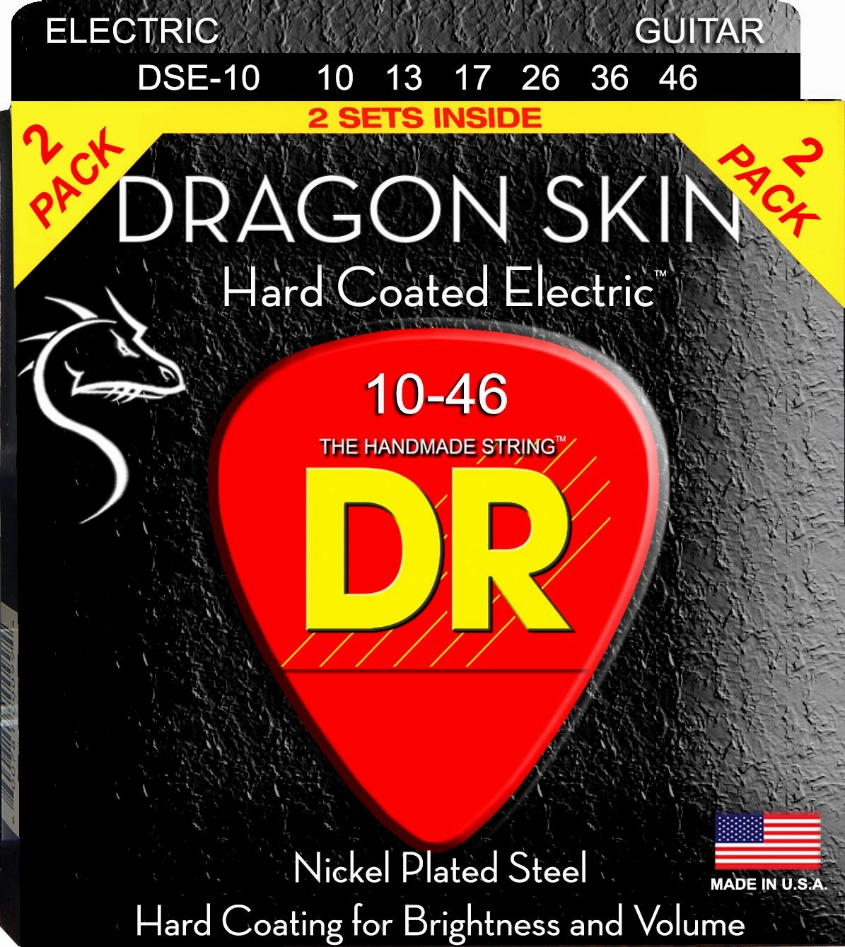 Dragon Skin Coated 2-Pack Electric Guitar Strings, Medium (10-46)