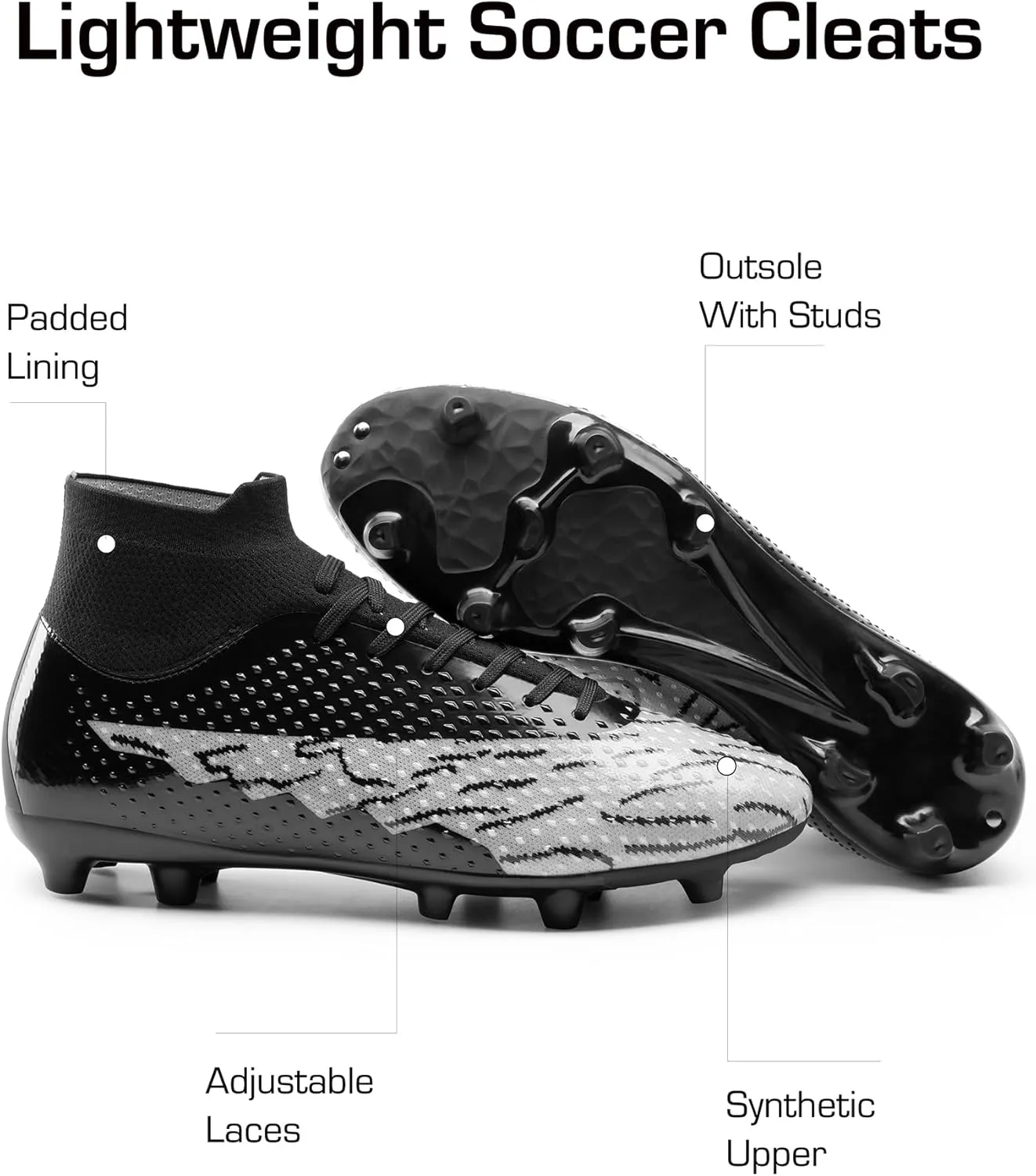 DREAM PAIRS Men's Soccer Cleats Lightweight Football Cleats Professional Training High-top Soccer Shoes