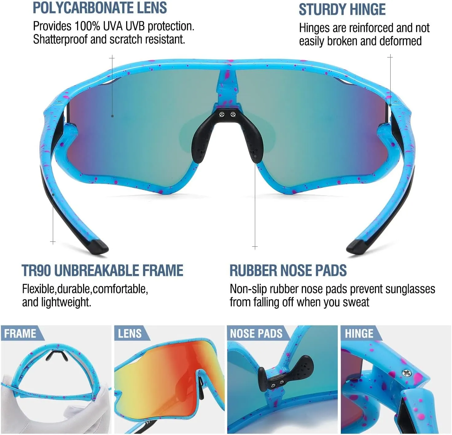 DUCO Kids Sunglasses Youth Baseball Sun Glasses Lightweight TR90 Frame UV400 Sports Cycling Shades for Boys Girls DK268