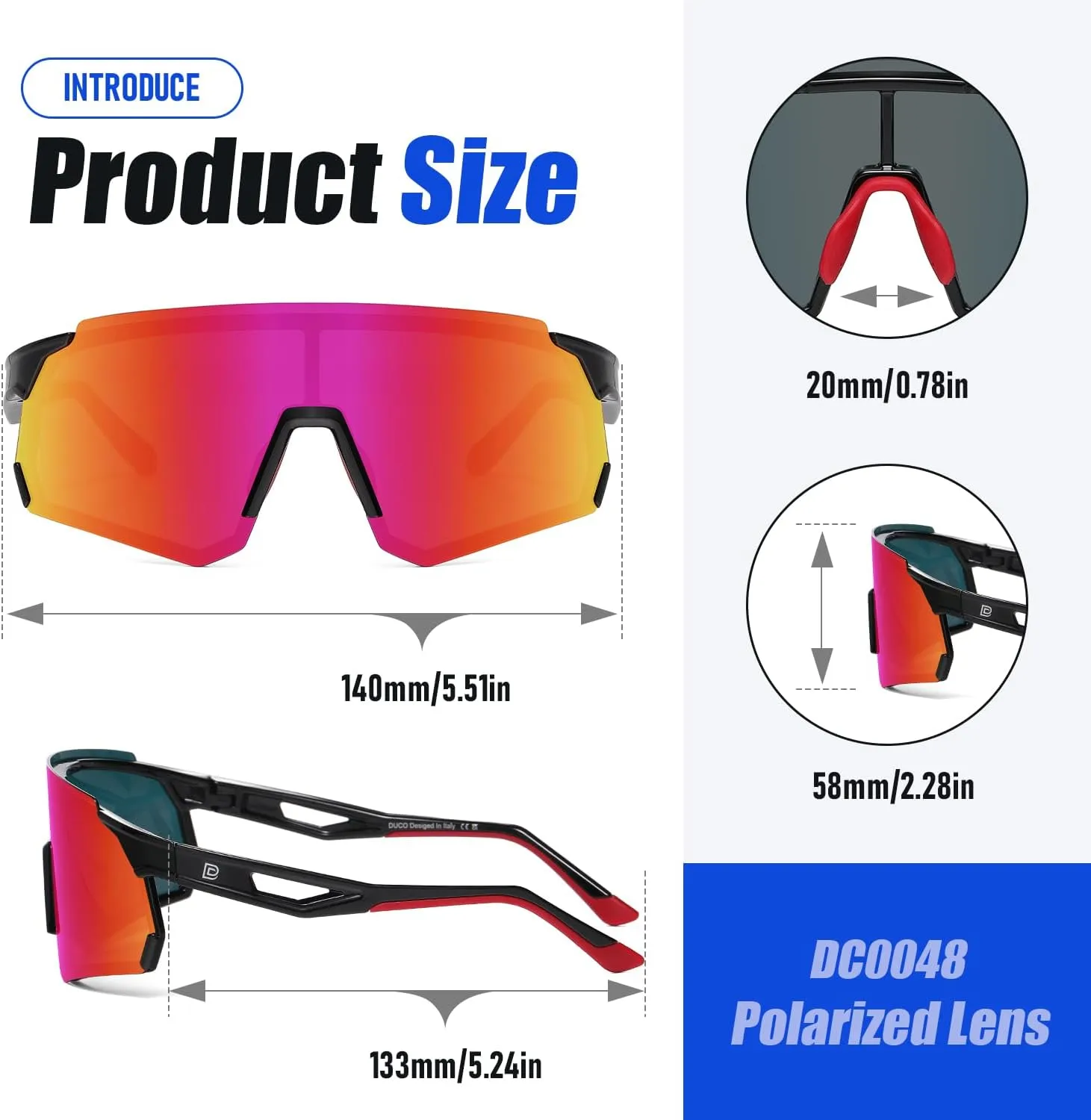 DUCO Polarized Sports Sunglasses for Men and Women Wrap Around Shades for Driving Cycling Baseball and Fishing UV400