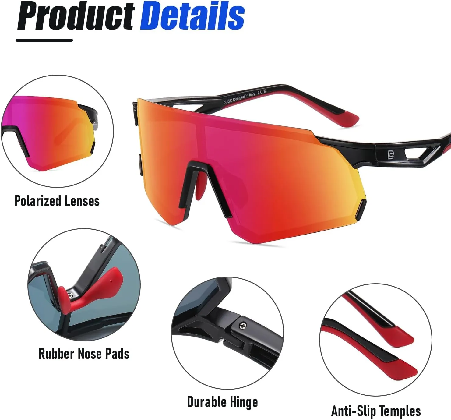 DUCO Polarized Sports Sunglasses for Men and Women Wrap Around Shades for Driving Cycling Baseball and Fishing UV400