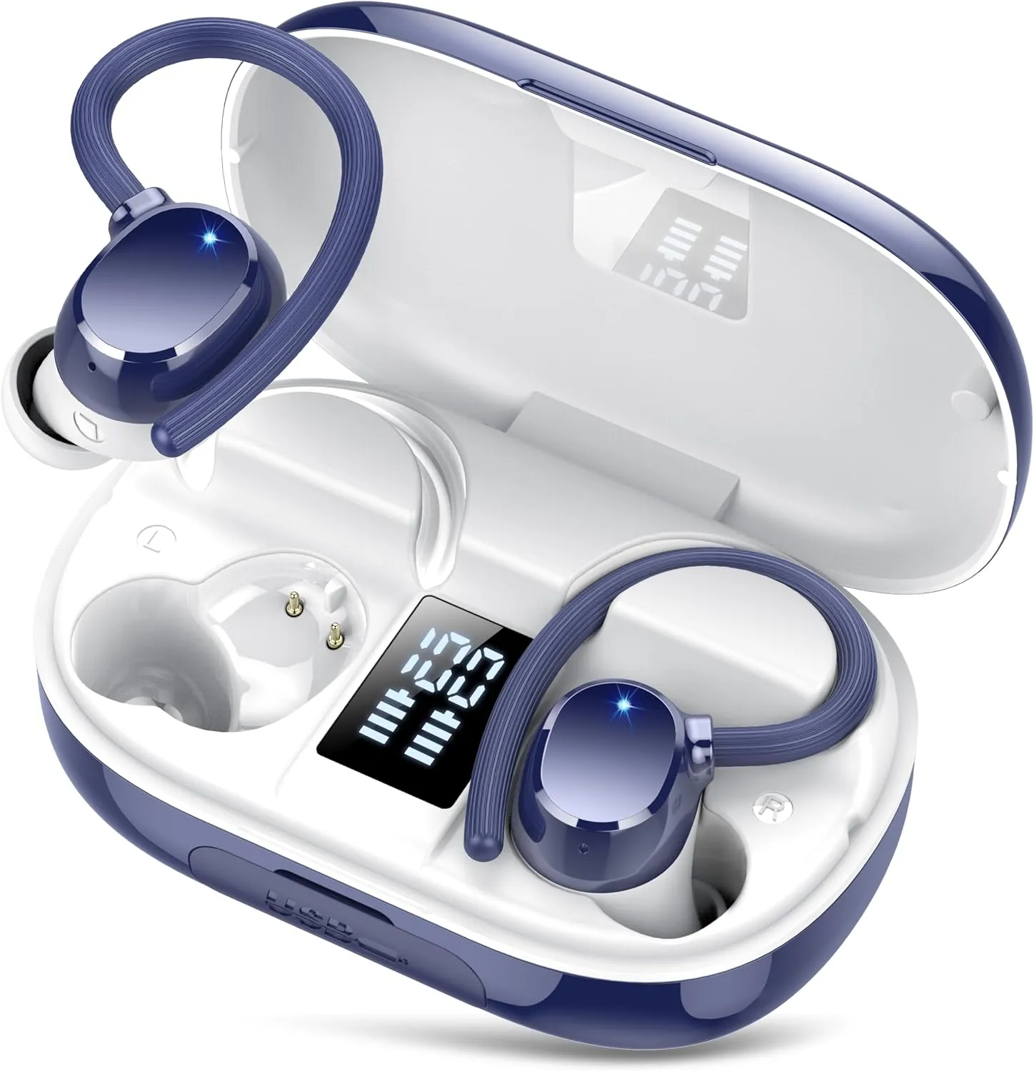 Ear buds Wireless Bluetooth Earbuds Sport 2025 NEW Bluetooth 5.3 Headphones with LED Display 128H Playtime Powerful Bass Over Ear Earphones with Earhooks IP7 Waterproof for Gym/Running/Workout