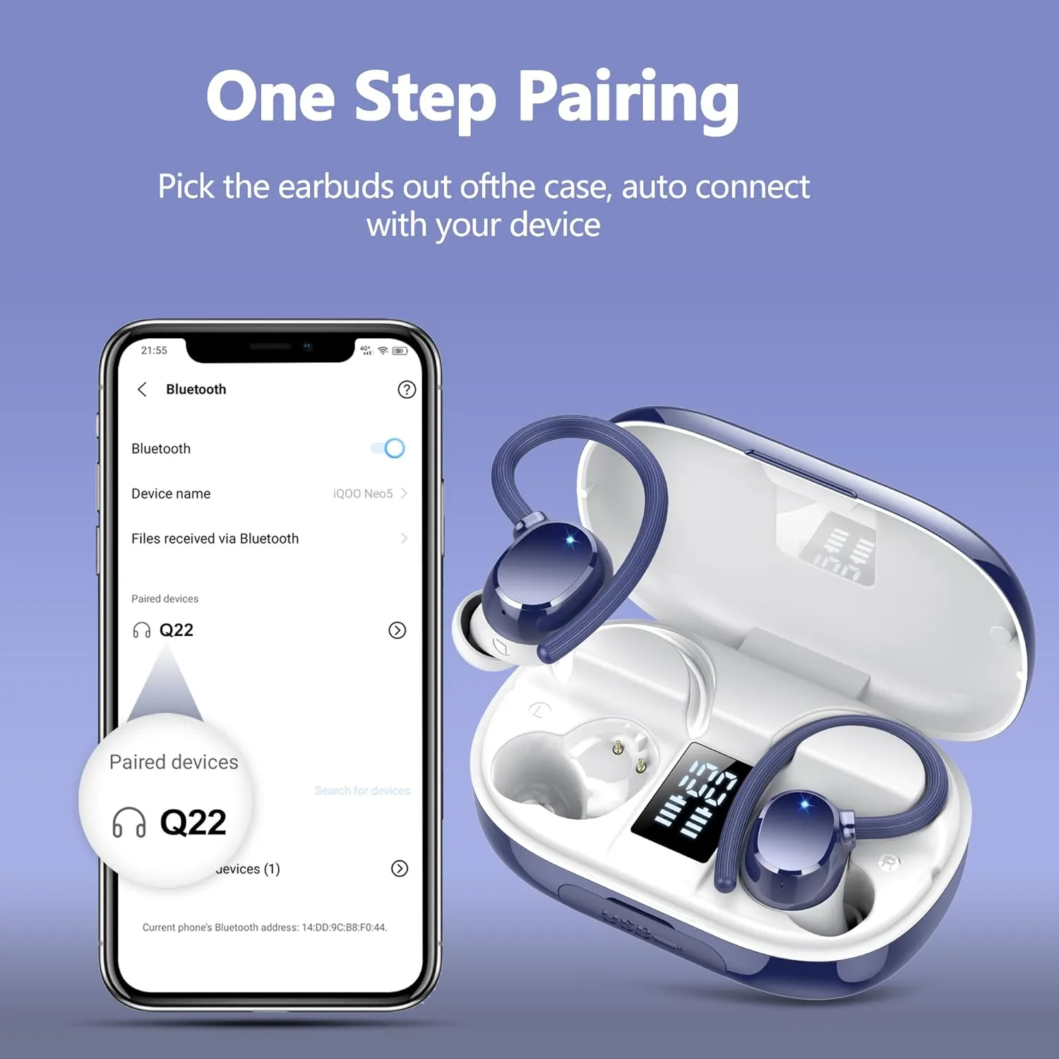 Ear buds Wireless Bluetooth Earbuds Sport 2025 NEW Bluetooth 5.3 Headphones with LED Display 128H Playtime Powerful Bass Over Ear Earphones with Earhooks IP7 Waterproof for Gym/Running/Workout