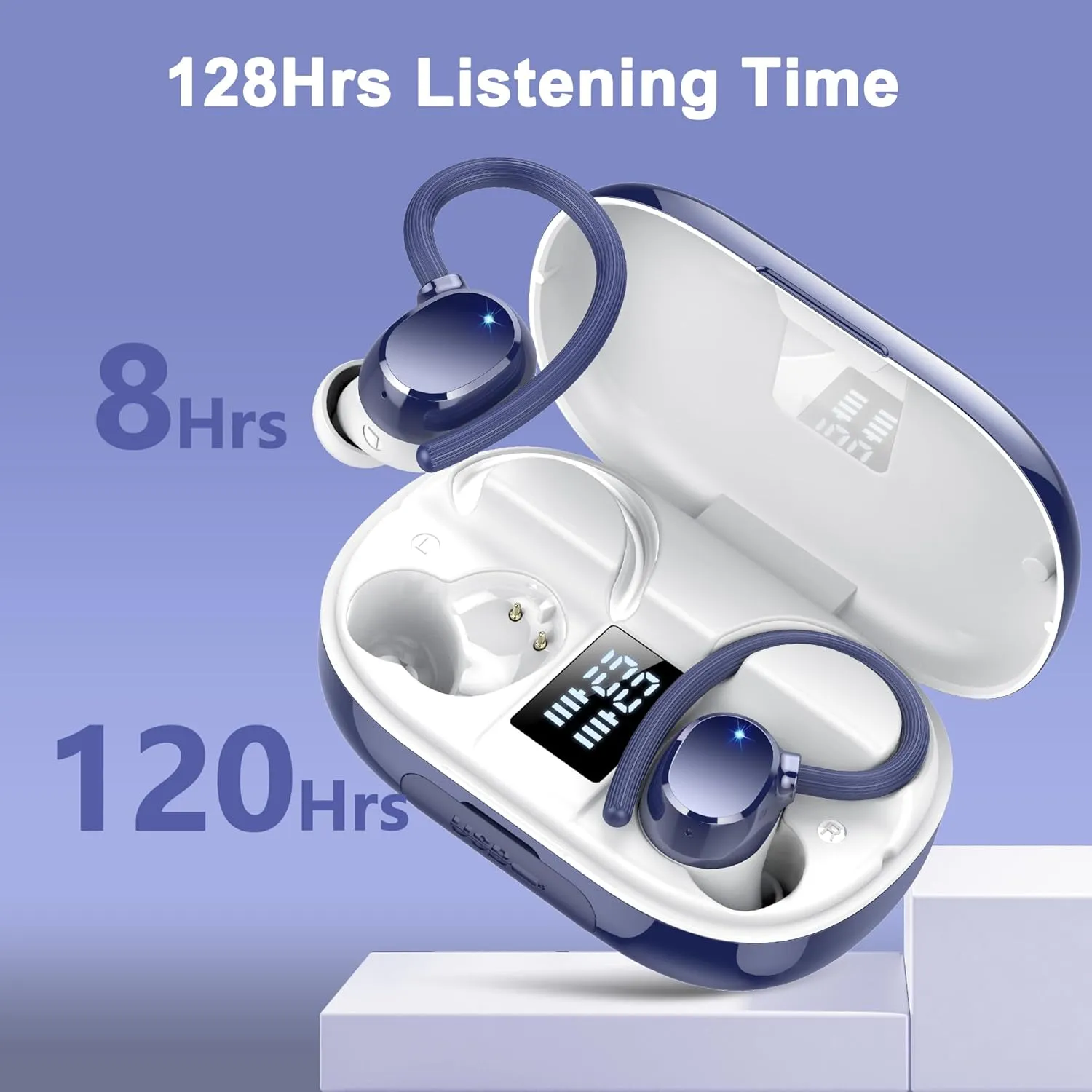 Ear buds Wireless Bluetooth Earbuds Sport 2025 NEW Bluetooth 5.3 Headphones with LED Display 128H Playtime Powerful Bass Over Ear Earphones with Earhooks IP7 Waterproof for Gym/Running/Workout