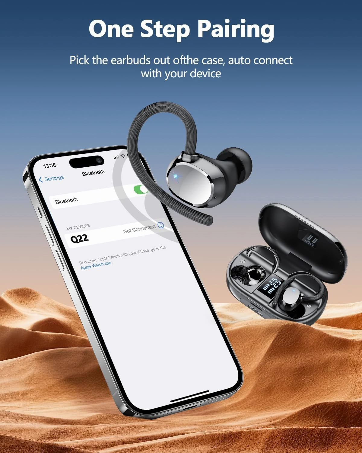 Ear buds Wireless Bluetooth Earbuds Sport 2025 NEW Bluetooth 5.3 Headphones with LED Display 128H Playtime Powerful Bass Over Ear Earphones with Earhooks IP7 Waterproof for Gym/Running/Workout