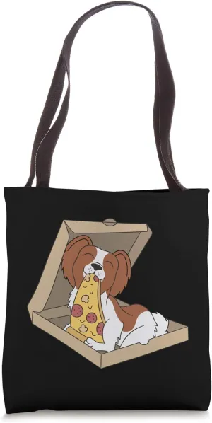 Eating Pizza Papillon Dog Tote Bag
