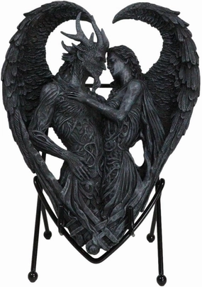 Ebros Gift Solemn Vow Innocence Demon Satan Pit Lord Embracing Lilith Dark Angel Heart Shaped Desktop Plaque Decor Sculpture with Stand 9" High
