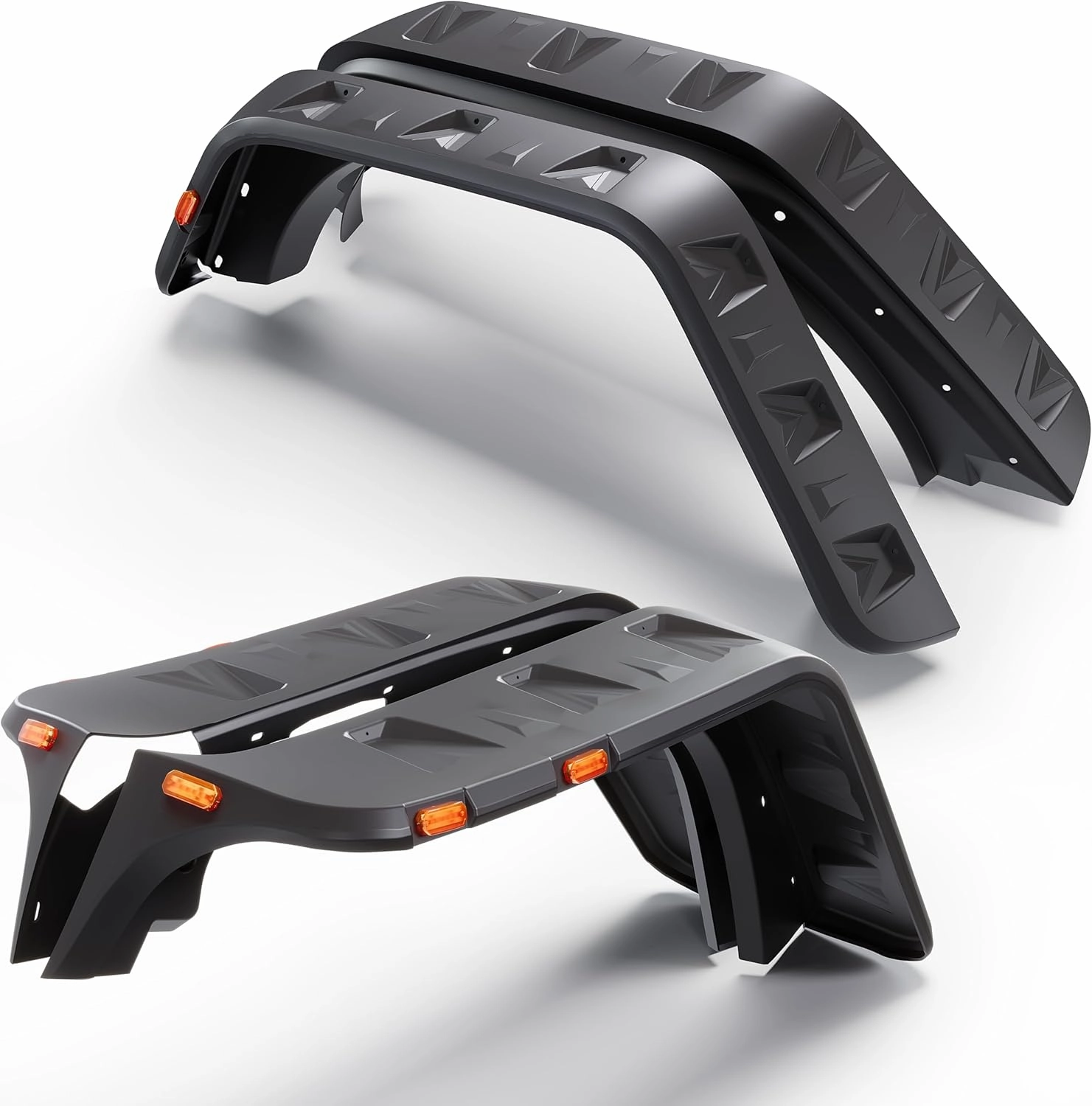 ECOTRIC Fender Flares w/LED Side Maker Compatible with 2007-2018 Jeep JK Wrangler 2/4 Door Model Unlimited Rubicon Unlimited, Pocket-Riveted Style Smooth Matte Black Wheel Flares Cover 4Pcs