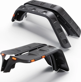 ECOTRIC Fender Flares w/LED Side Maker Compatible with 2007-2018 Jeep JK Wrangler 2/4 Door Model Unlimited Rubicon Unlimited, Pocket-Riveted Style Smooth Matte Black Wheel Flares Cover 4Pcs