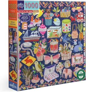 eeBoo Piece & Love: The Cat & The Yarn - 1000 Piece Puzzle - Adult Square Jigsaw, 23"x 23", Includes Image Reference Insert, Glossy Piece