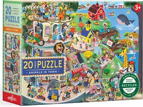 eeBoo: Animals in Town - 20 Piece Puzzle - 15 x11 Jigsaw, Sturdy Dustless Oversized Pieces, Characters & Community Scene, Preschool, Kids Ages 3 