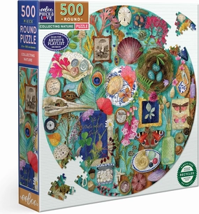 eeBoo Piece & Love: Collecting Nature - 500 Piece Puzzle - Adult Round Jigsaw, 23"x23", Includes Image Reference Insert, Glossy Pieces