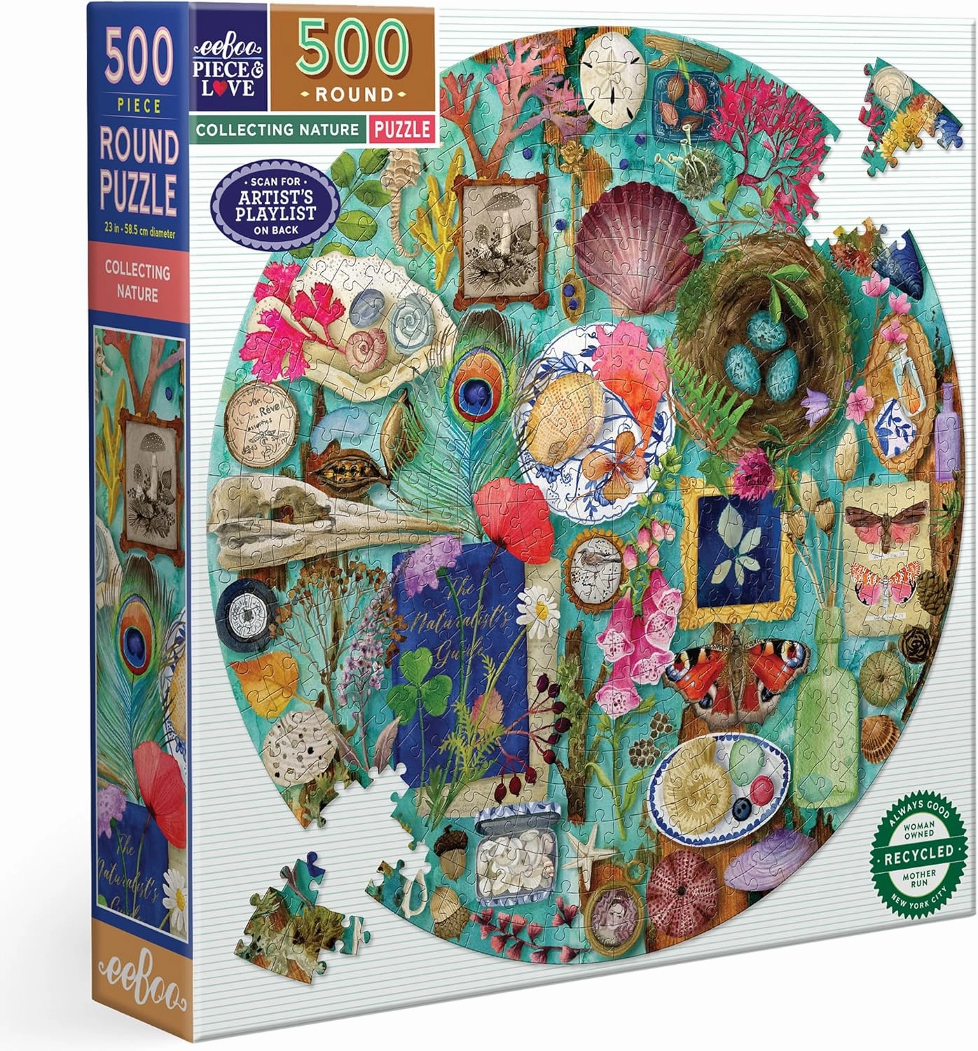eeBoo Piece & Love: Collecting Nature - 500 Piece Puzzle - Adult Round Jigsaw, 23"x23", Includes Image Reference Insert, Glossy Pieces