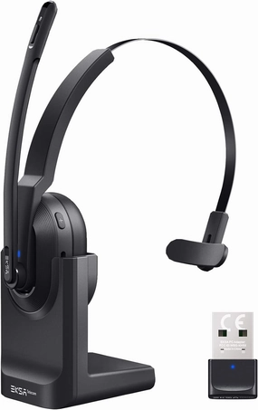 EKSA Wireless Headset with AI Noise Cancelling, 45 Hours Playtime, Trucker Headset with USB Dongle & Charging Base for Work PC Home Office Trucker Call Center