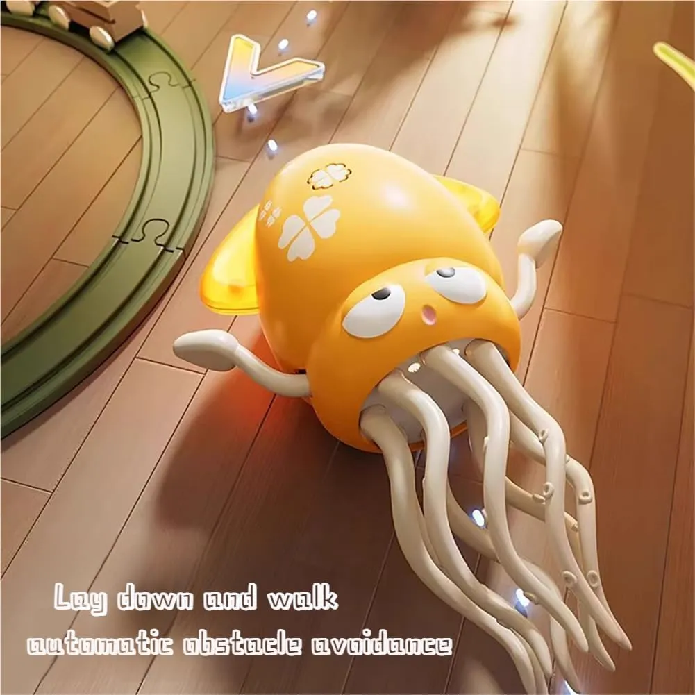 Electric Dancing Octopus Toy, Smart Tentacle Explorer, Wiggly Wonder Octopus, Dancing Squid Toy, Creative Magic Crazy 8-Leg Action Obstacle with Led Lights & Music (Yellow)