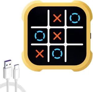 Electric Tic Tac Toe Game 4-in-1 Handheld Puzzle Game, Portable Travel Games, Party Board Games Fun Birthday Gifts Toys for Educational Memory Growth Toys for Ages 3  (Yellow)