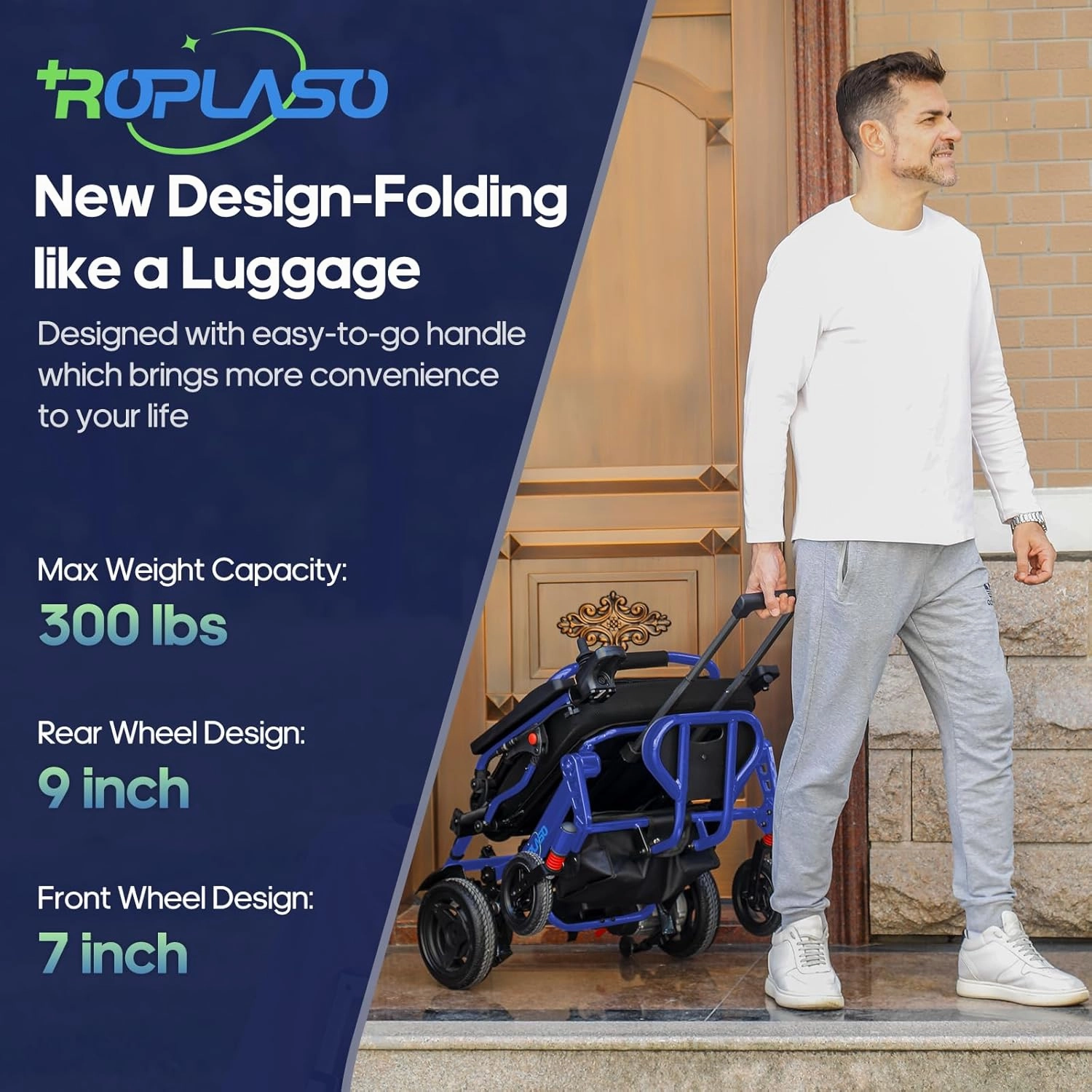 Electric Wheelchairs for Adults Ultra Lightweight Foldable Electric Wheelchair for Seniors All Terrain Power Motorized Wheelchair Airline Approved USA Made (Blue)