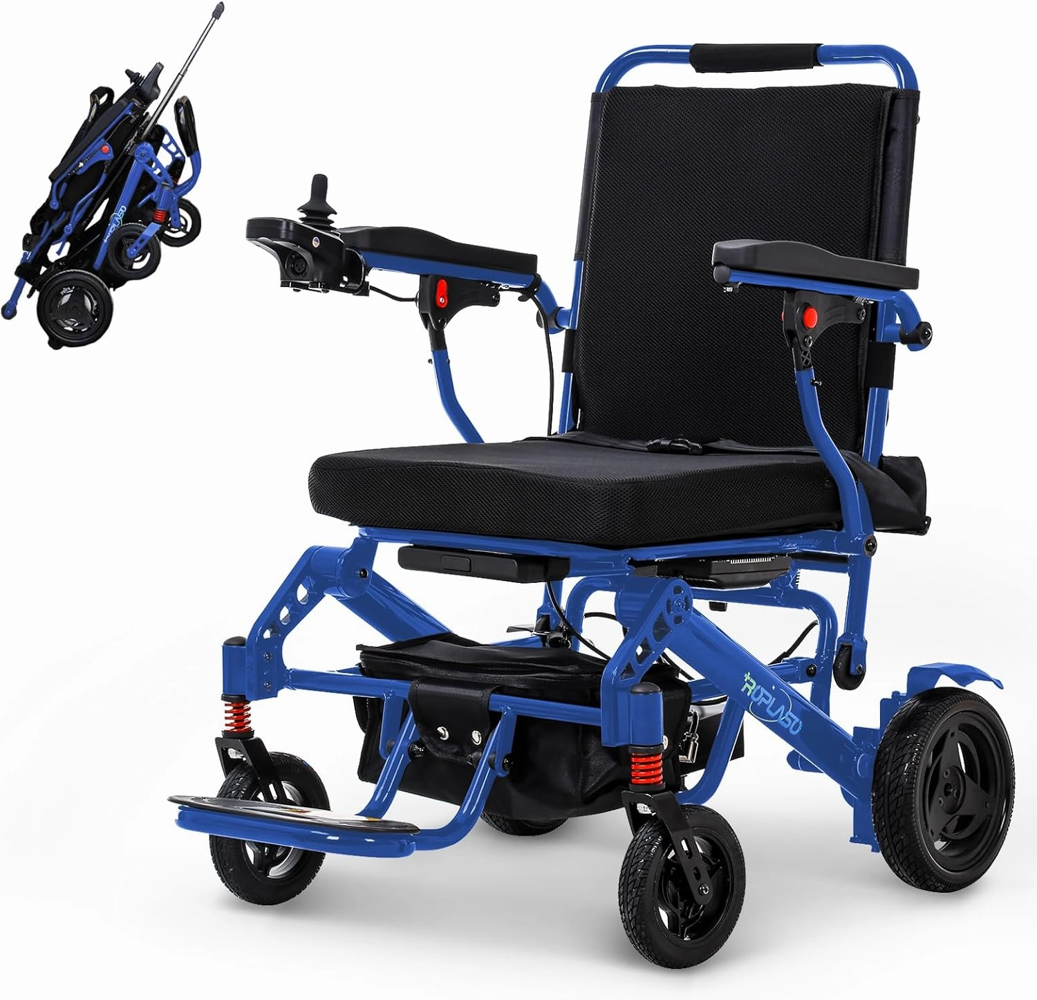 Electric Wheelchairs for Adults Ultra Lightweight Foldable Electric Wheelchair for Seniors All Terrain Power Motorized Wheelchair Airline Approved USA Made (Blue)