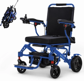Electric Wheelchairs for Adults Ultra Lightweight Foldable Electric Wheelchair for Seniors All Terrain Power Motorized Wheelchair Airline Approved USA Made (Blue)