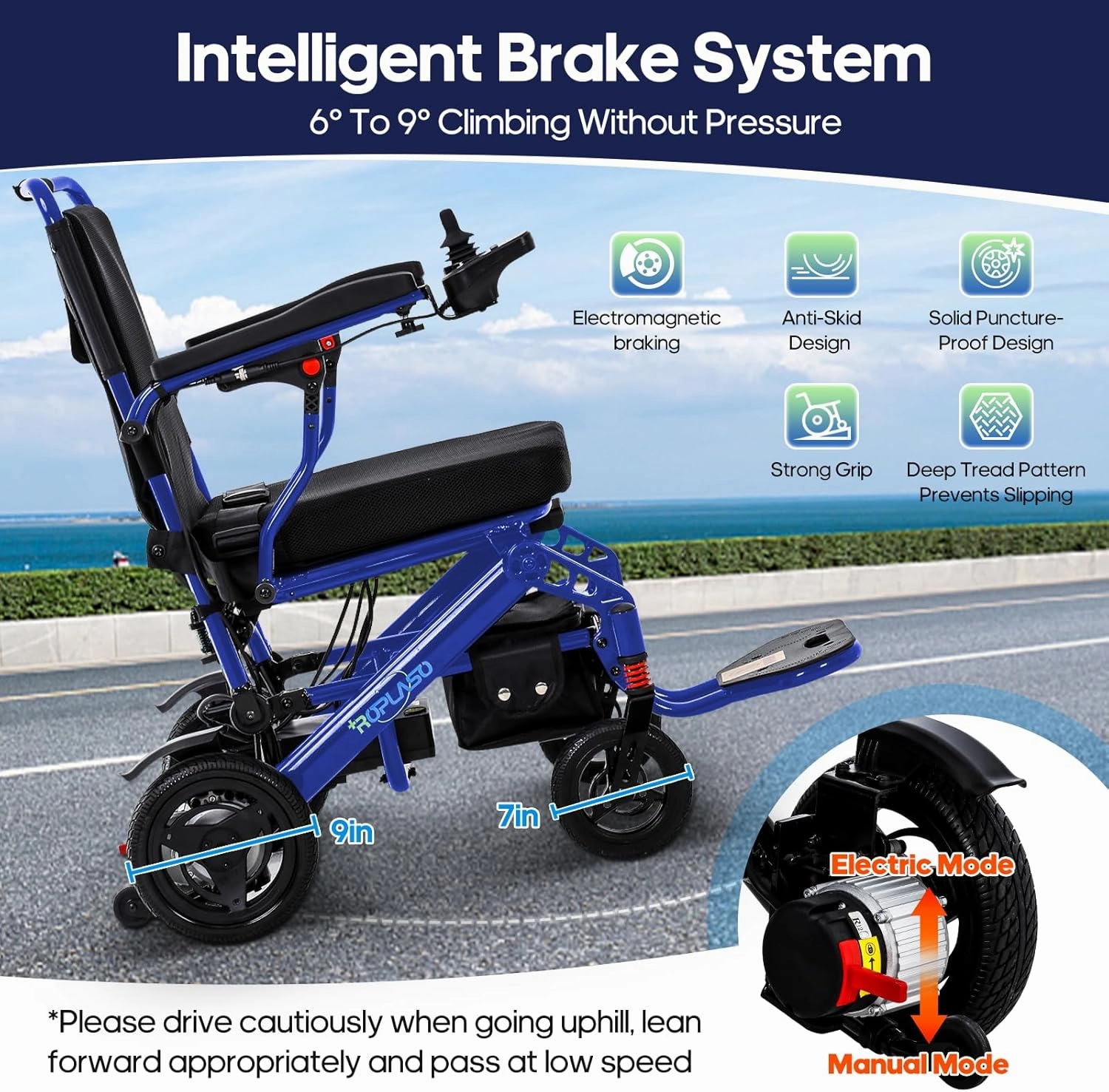 Electric Wheelchairs for Adults Ultra Lightweight Foldable Electric Wheelchair for Seniors All Terrain Power Motorized Wheelchair Airline Approved USA Made (Blue)