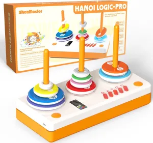 Electronic Tower of Hanoi Game with Timer,STEM Logic Puzzle for Kids & Adults, Multiplayer Brain Teaser, Educational Toy Gift (Ages 3-12 )(Orange)