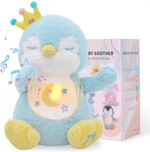 Emoin Penguin Stuffed Animal, Soothing Breathing Penguin Plush Sleep Buddy Soothe Snuggle Baby Toy with Realistic Breathing Motion and Lights Music for Adults and Kids-Blue